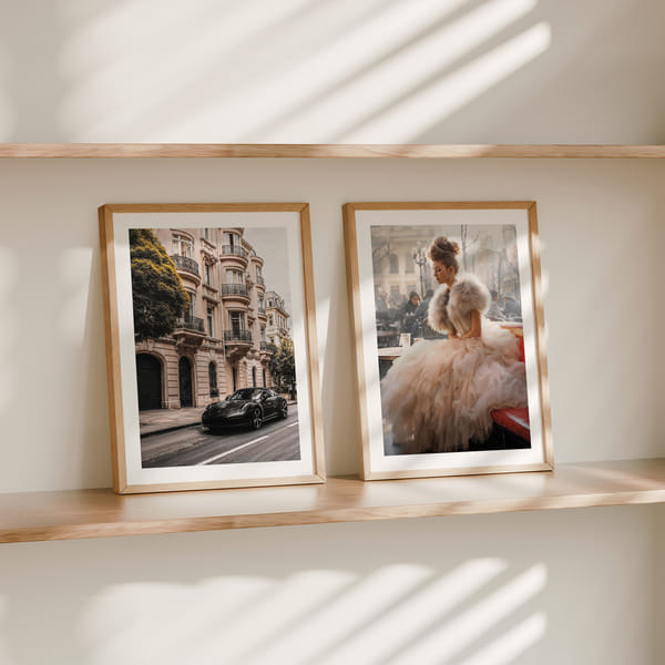 Picture wall with two elegant urban motifs in muted tones Perfect Pair Glamour In Moments poster wall