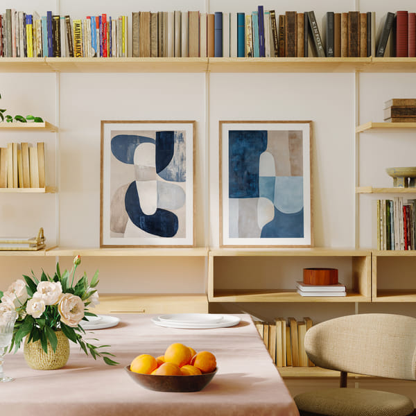Parete di immagini con due motivi geometrici colorati Perfect Pair Echoes of Blue poster wall