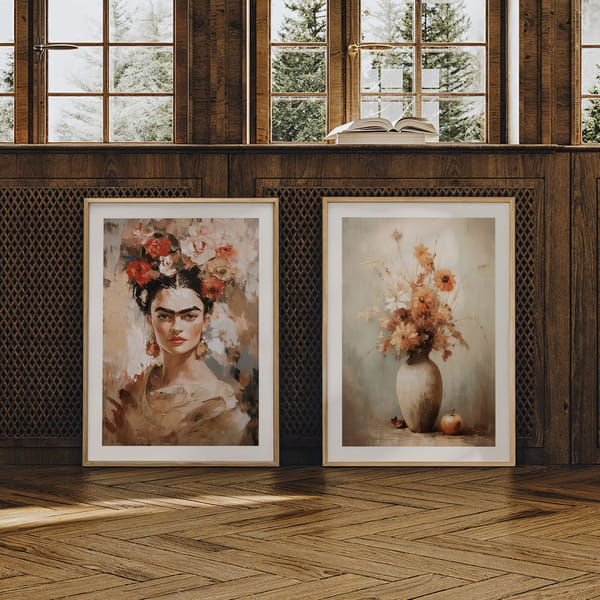 Obrazová stena s dvoma farebnými umeleckými dielami v harmónii Perfect Pair Autumn's Embrace poster wall