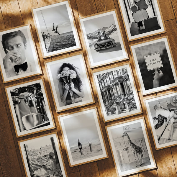 Billedvæg med tolv sort-hvide motiver af byer og natur Timeless Twelve Monochrome Moments poster wall