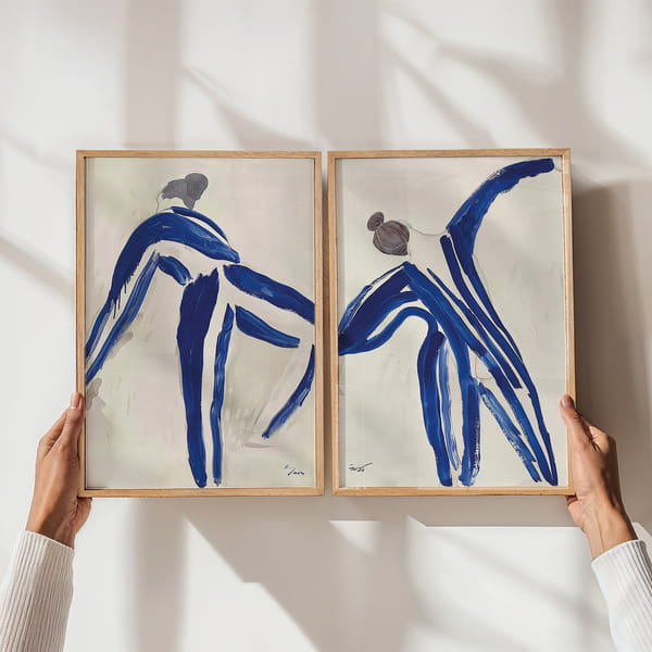 Mural con dos obras de arte modernas en tonos azules Perfect Pair Blue Ethereal Dance poster wall