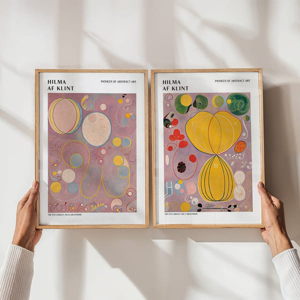 Picture wall with two abstract artworks in pastels and bright colors Perfect Pair Hilma Af Klint Abstract Art poster wall