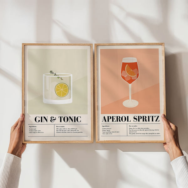 Képfal két elegáns koktélmotívummal modern stílusban Perfect Pair Gin Tonic And Aperol Spritz Cocktails  poster wall