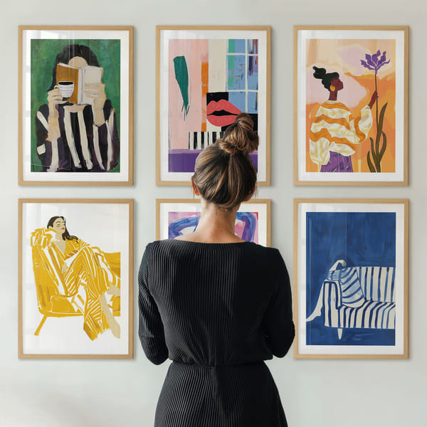 Fotowand met zes posters in kleurrijke en gedempte tinten Sixfold Rhythms Of Colors poster wall