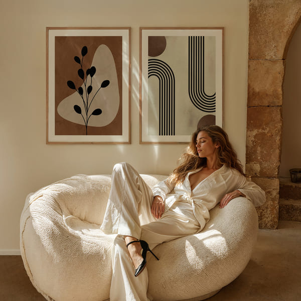 Obrazová stena s dvoma abstraktnými motívmi v zemitých tónoch Perfect Pair Organic Curves poster wall