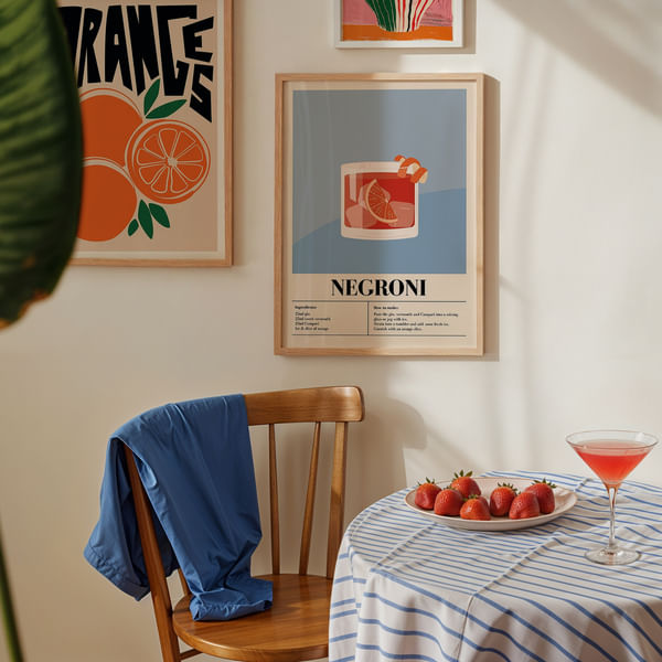 Képfal három élénk citrus színű poszterrel Kitchen Trio Negroni Delight poster wall