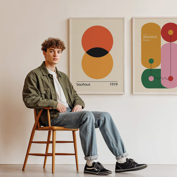 Picture wall with two colorful Bauhaus-inspired posters Perfect Pair Bauhaus Geometric Dance poster wall