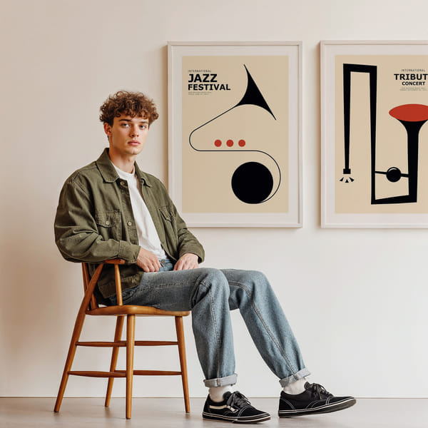 Picture wall with two posters in muted colors and patterns Perfect Pair Notes of Nostalgia poster wall