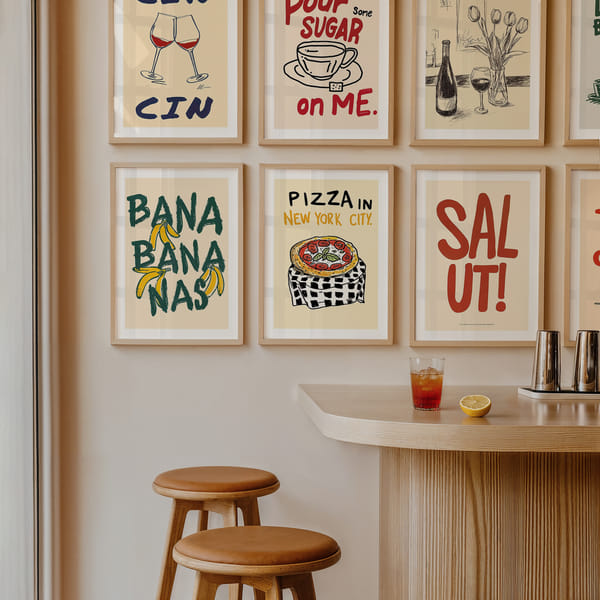 Mural con ocho coloridas ilustraciones culinarias Kitchen Eight Culinary Delight poster wall