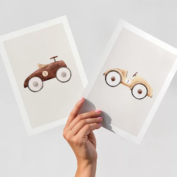 Picture wall with two vintage motifs in earthy tones Perfect Pair Vintage Voyage poster wall