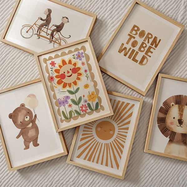 Picture wall with six playful animal and flower motifs Vibeful Six Playful Rhapsody poster wall