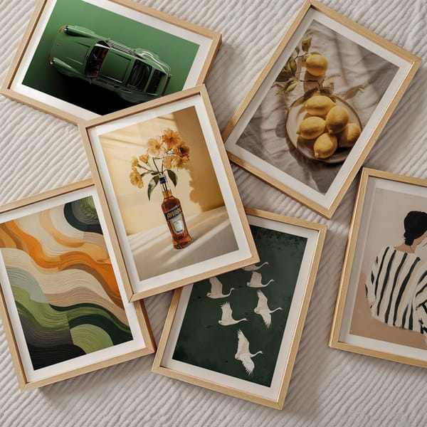 Mural con seis pósters en armoniosos tonos tierra. Vibeful Six Harmony In Frames poster wall