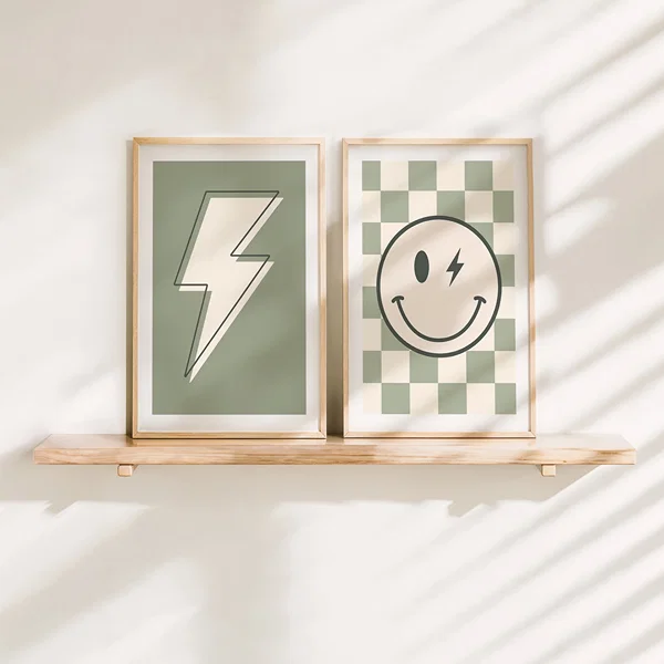 Picture wall with two colorful motifs in green and beige Perfect Pair Playful Energy poster wall