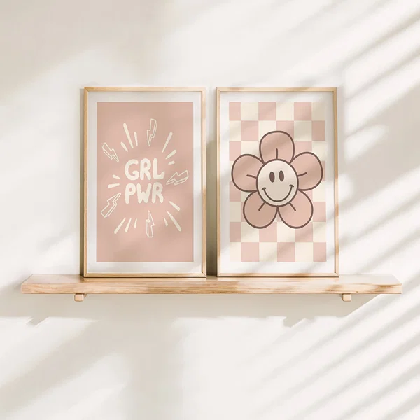 Picture wall with two posters in pastel colors and messages Perfect Pair Flower Power poster wall