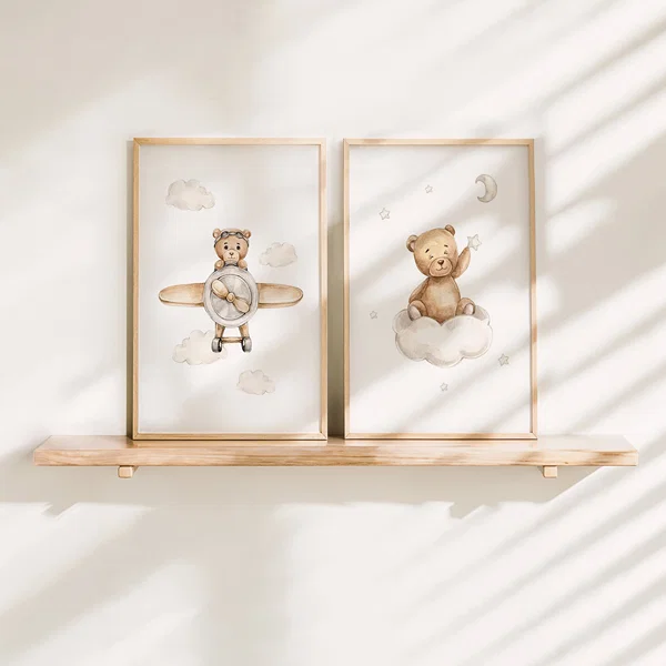 Picture wall with two pastel-colored pictures of teddy bears Perfect Pair Dreams In Flight poster wall