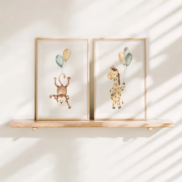 Picture wall with two playful pastel animal motifs Perfect Pair Balloon Safari poster wall