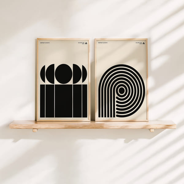 Mur de tableaux avec deux œuvres d'art géométriques aux couleurs douces Perfect Pair Geometry And Balance poster wall