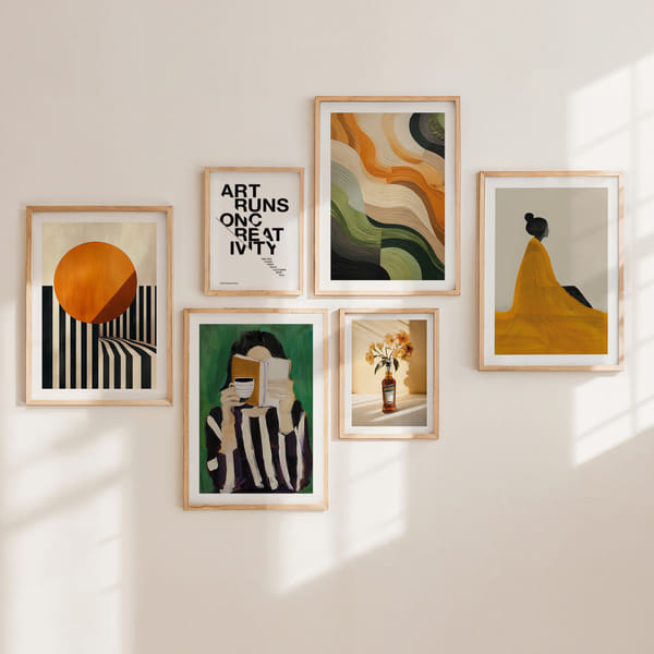 Tavelvägg med sex posters i djärva färger och former Classic Six Literary Reflections poster wall