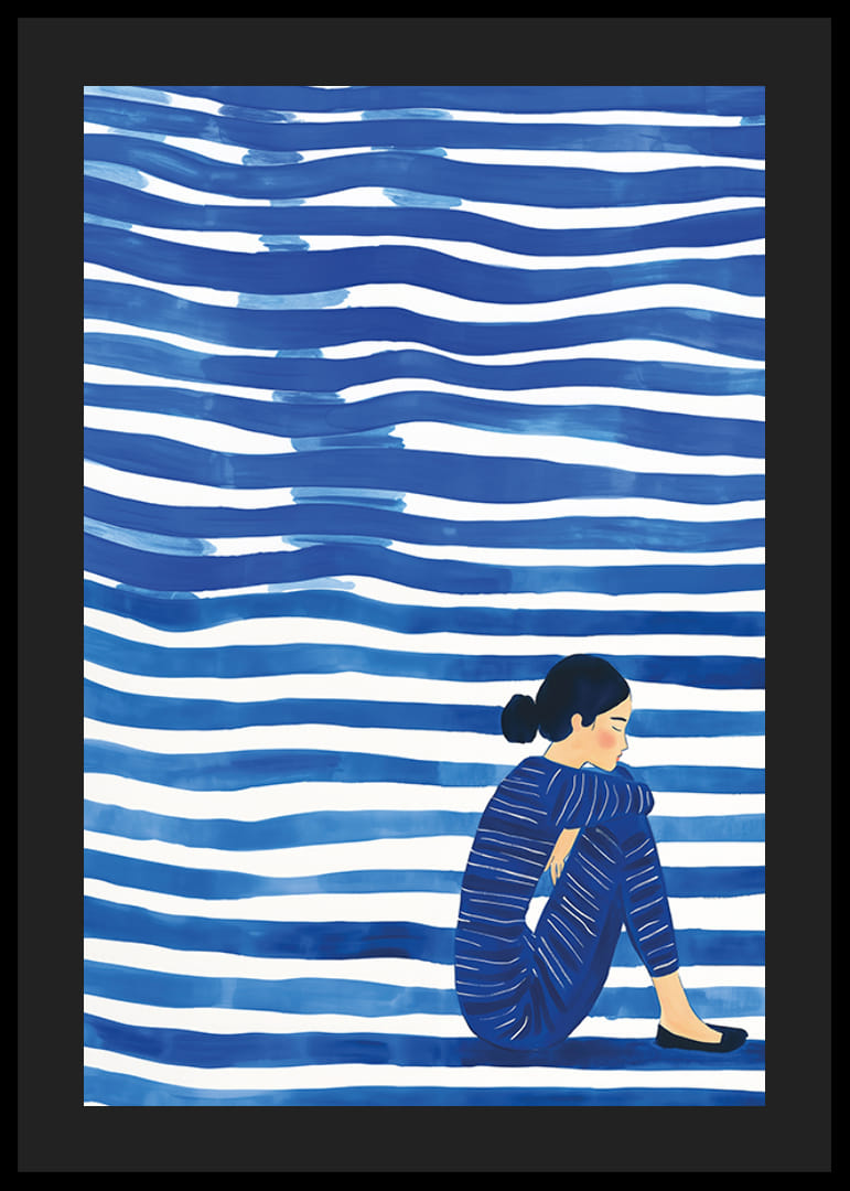 Singur în dungi albastre, găsind pacea în adâncul unui moment de liniște-12