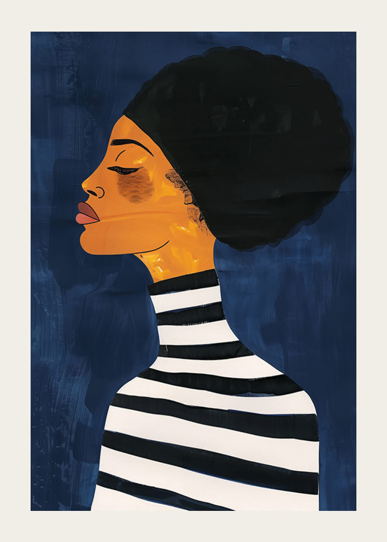 En elegant profil mot en dyp blå bakgrunn skaper ro og stil-12