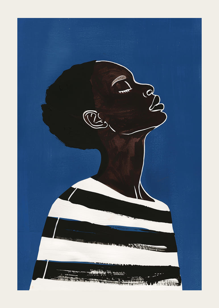 Elegantiškas profilis giliai mėlyname fone sukuria ramybę ir tvirtumą-12