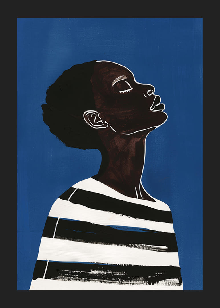 Elegantiškas profilis giliai mėlyname fone sukuria ramybę ir tvirtumą-12