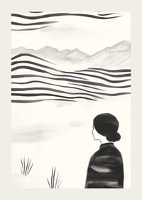 O femeie priveste peisajul abstract alb-negru-3