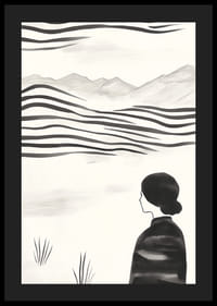 O femeie priveste peisajul abstract alb-negru-4