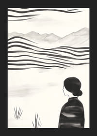 O femeie priveste peisajul abstract alb-negru-5