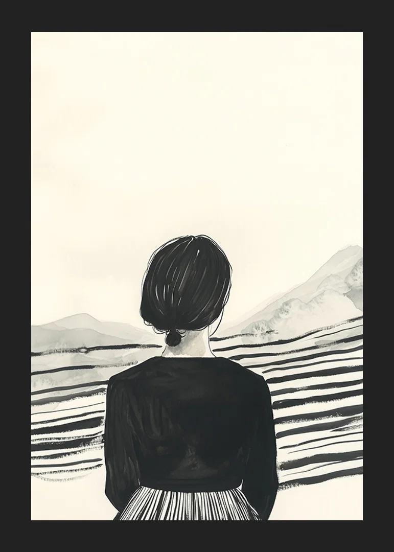En kvinna blickar mot bergen i stillsam harmoni-12