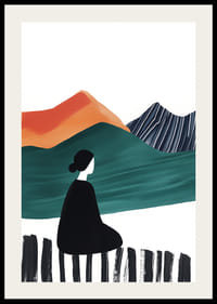 O figură singuratică lângă munți colorați și abstracti-2