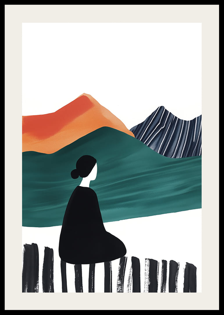 O figură singuratică lângă munți colorați și abstracti-12