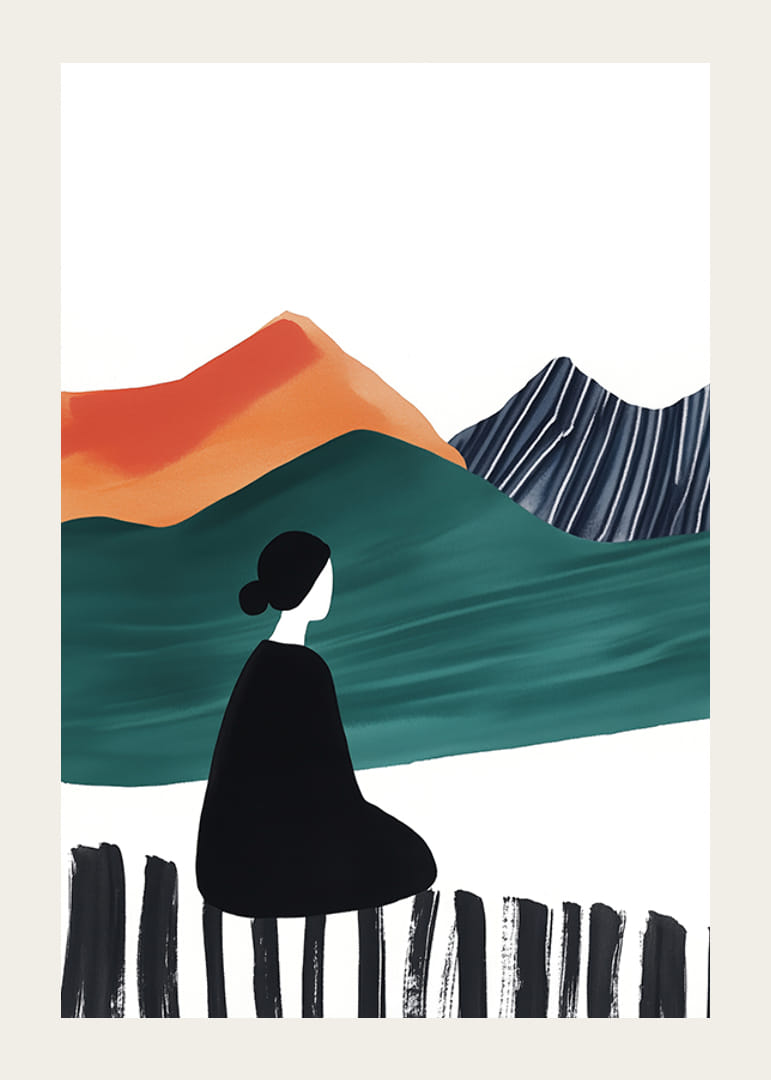 O figură singuratică lângă munți colorați și abstracti-12