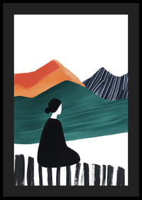 O figură singuratică lângă munți colorați și abstracti-4