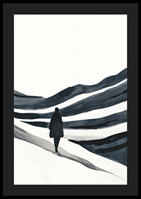 A lone hiker in a vast snowy landscape-4