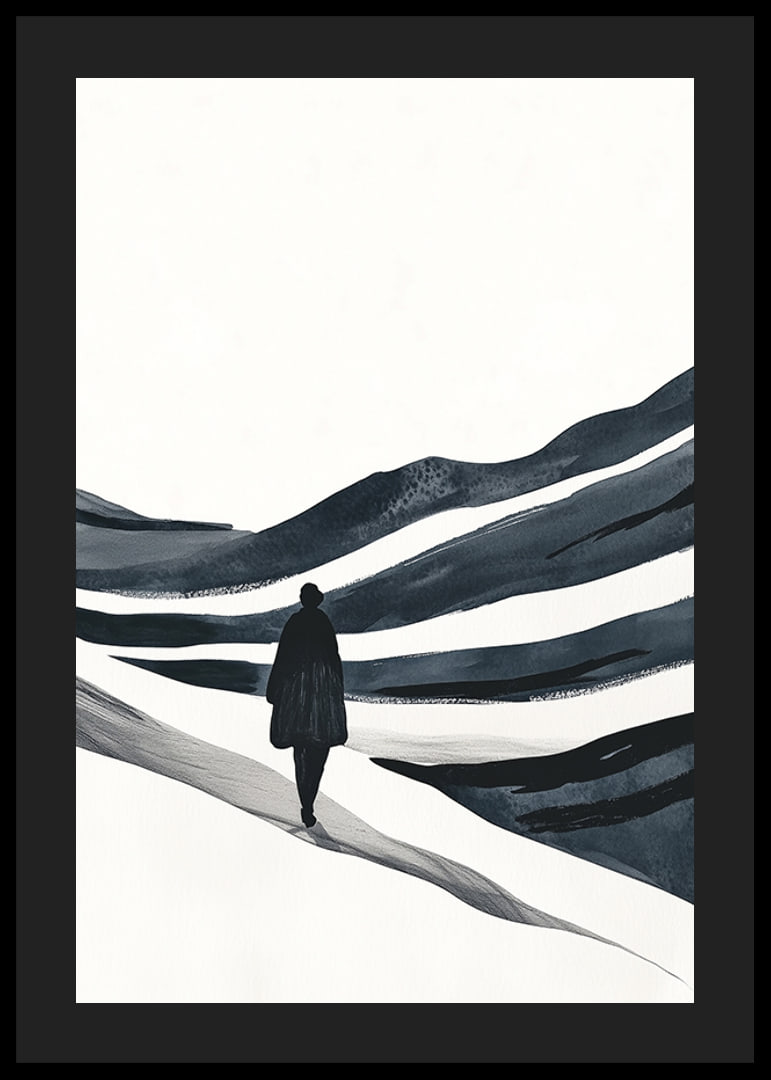 A lone hiker in a vast snowy landscape-12