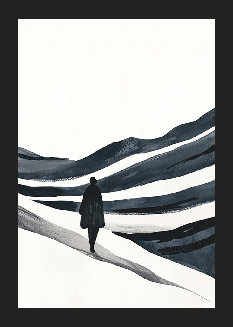 Ein einsamer Wanderer in einer weitläufigen Schneelandschaft-12