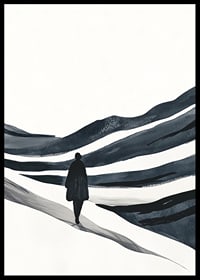 A lone hiker in a vast snowy landscape-6