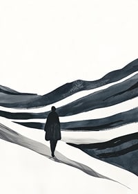 A lone hiker in a vast snowy landscape-7