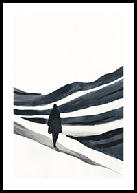 A lone hiker in a vast snowy landscape-0
