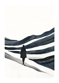 A lone hiker in a vast snowy landscape-1