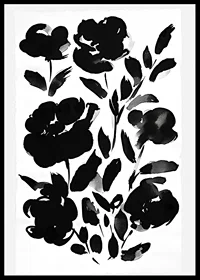 Svarta blommor i minimalistisk elegans på vit bakgrund-0