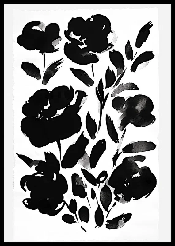 Svarta blommor i minimalistisk elegans på vit bakgrund-12