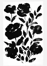 Svarta blommor i minimalistisk elegans på vit bakgrund-1