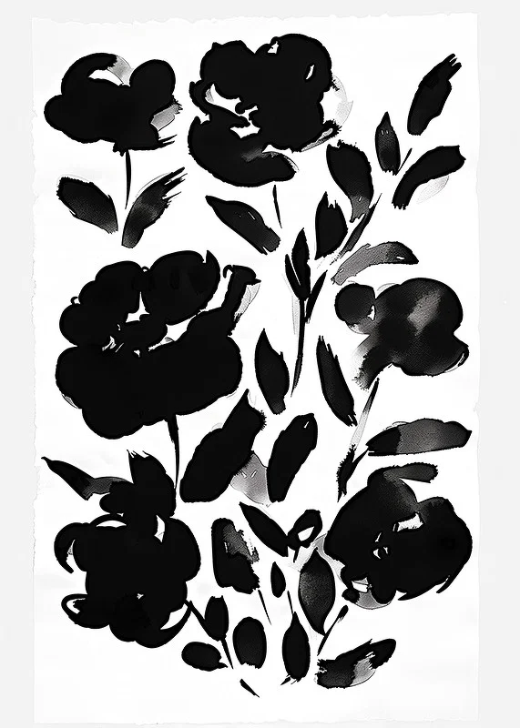 Svarta blommor i minimalistisk elegans på vit bakgrund-12