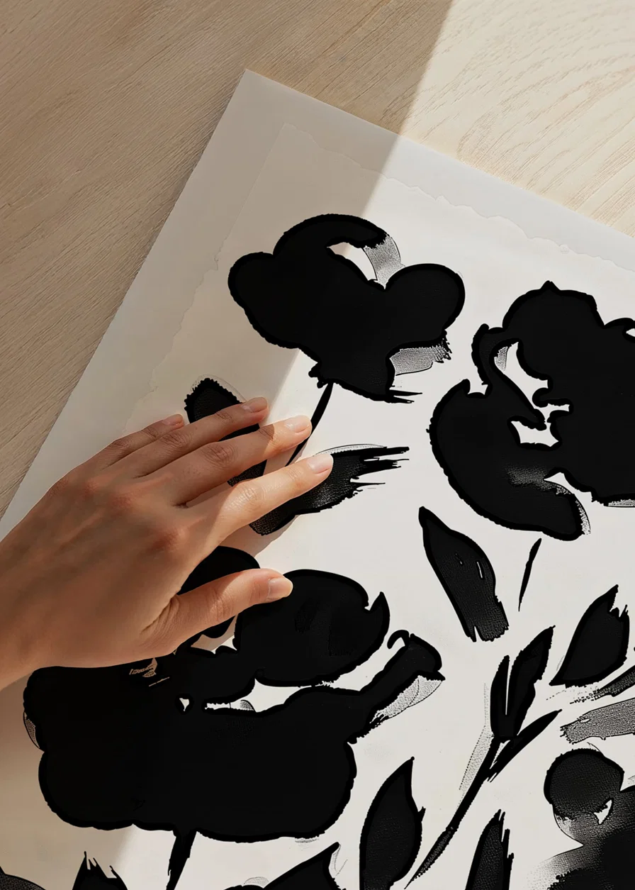 Svarta blommor i minimalistisk elegans på vit bakgrund-12