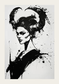 A dramatic portrait in black and white with horns and bold brushstrokes-3