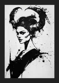 A dramatic portrait in black and white with horns and bold brushstrokes-5