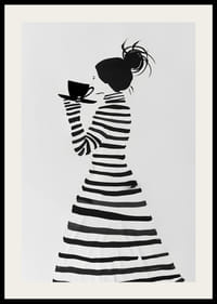 Silhouette élégante en rayures dégustant une tasse de café-2