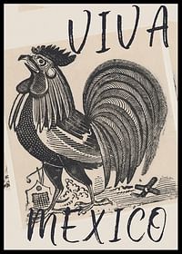 Un cocoș mândru cu textul „Viva Mexico” în stil vintage-0